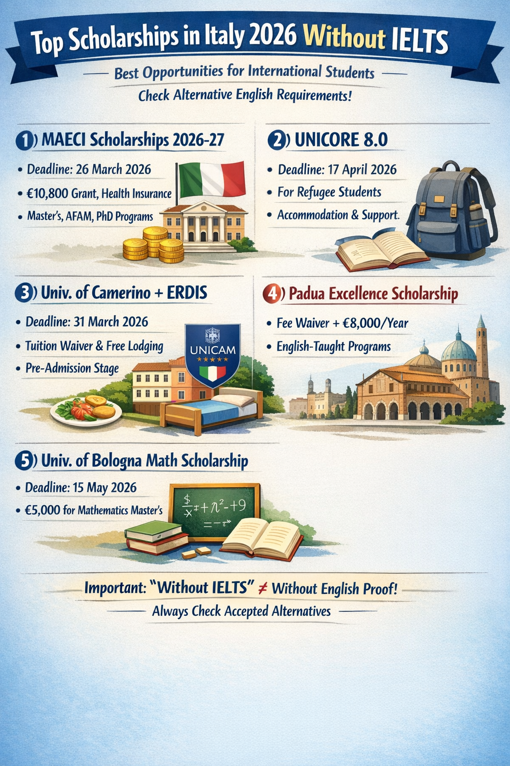 Top Scholarships in Italy 2026 Without IELTS  | Apply Now
