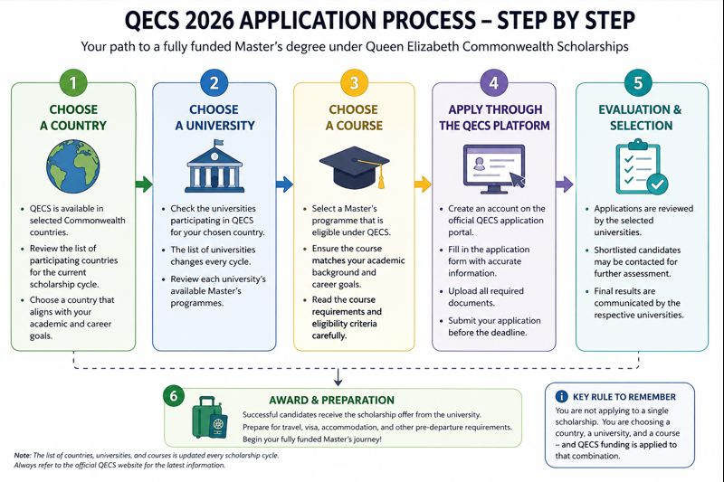 Queen Elizabeth Commonwealth Scholarships application process choosing country university and course